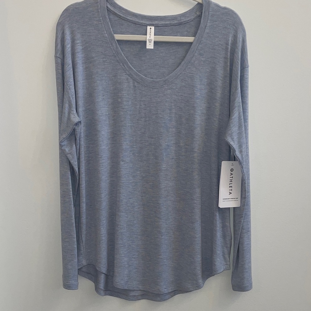 NWT Athleta Cloudlight Stratus Heathered Soft Blue Long Sleeve Tee